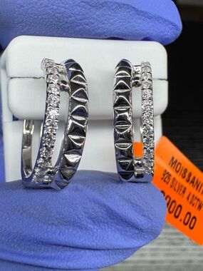 925 Sterling Sillver with Rhodium Finish Moissanite 4.00 CTW Huggie Hoops(Heavy)